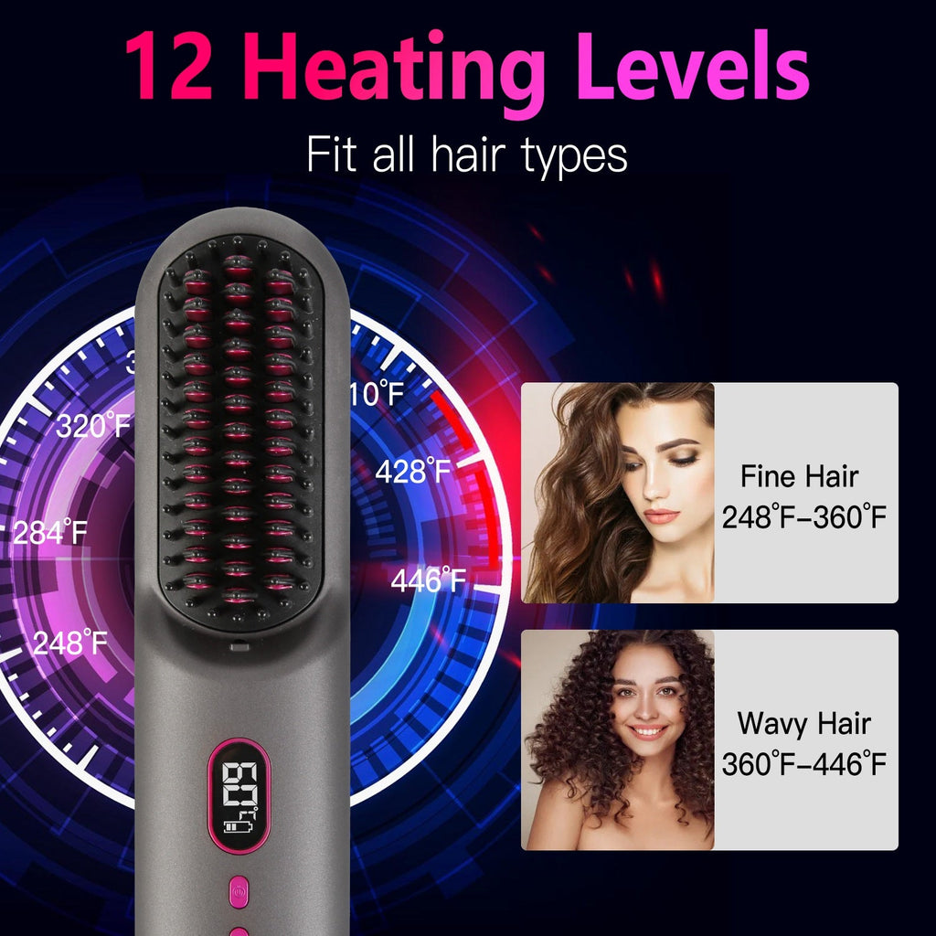 Cordless ionic hair straightener brush product image