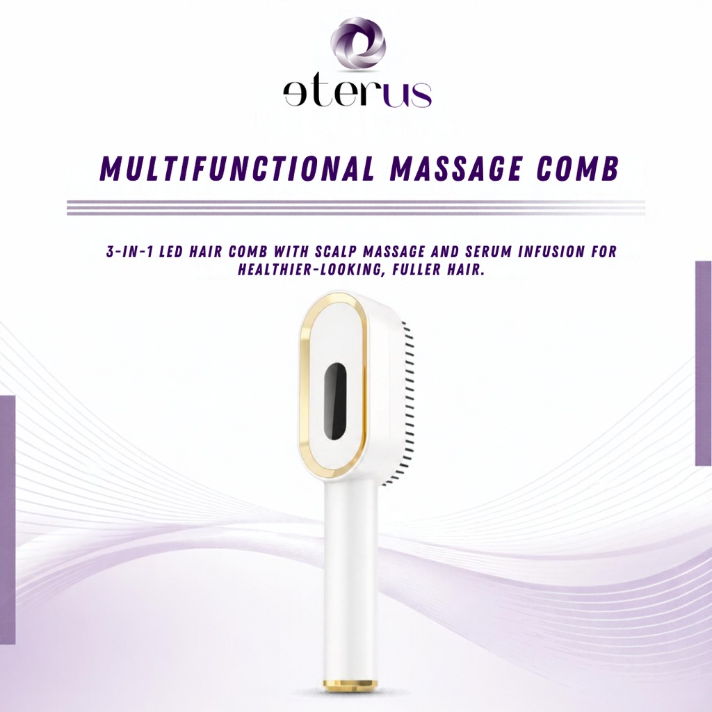 eterus scalp massager light modes and serum applicator feature
