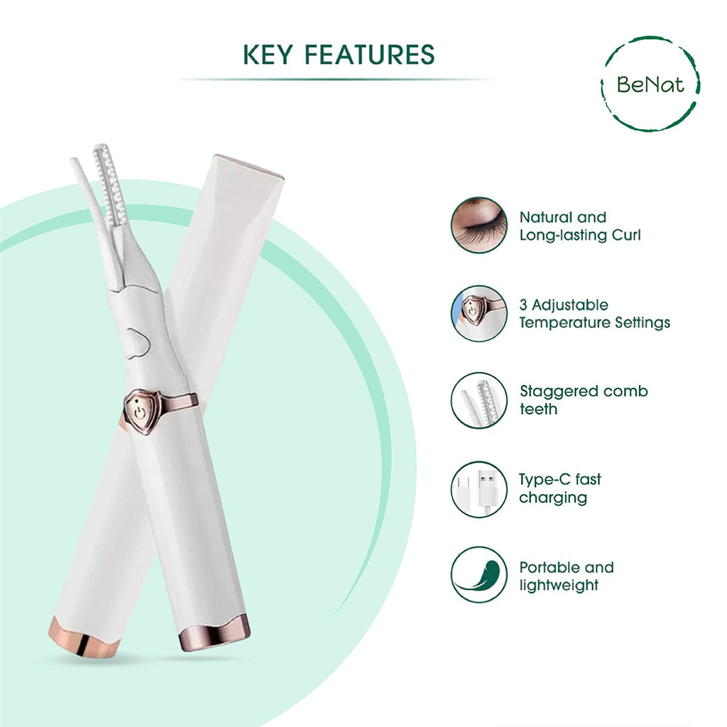 BeNat rechargeable eyelash curler low-groove comb design