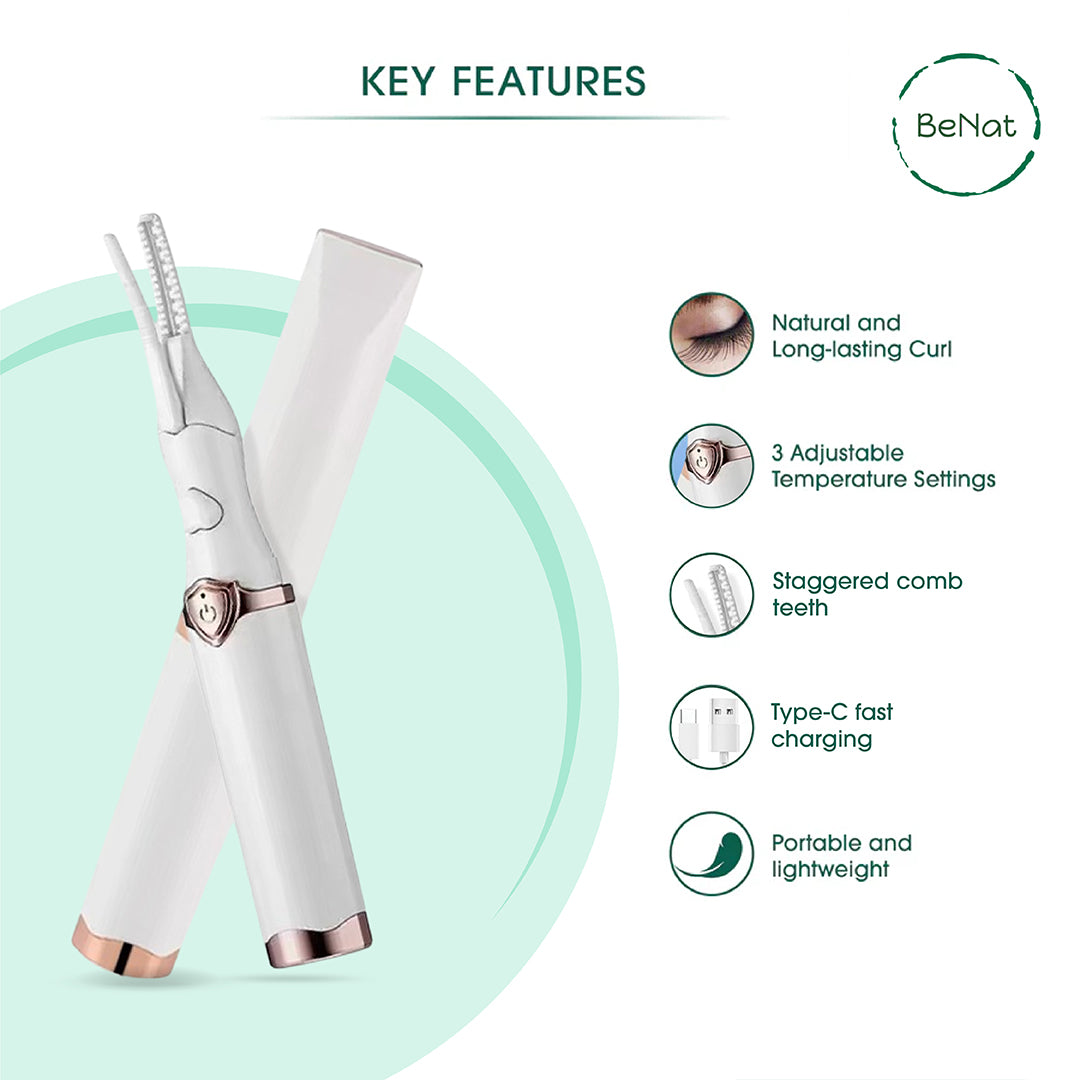 BeNat rechargeable eyelash curler low-groove comb design