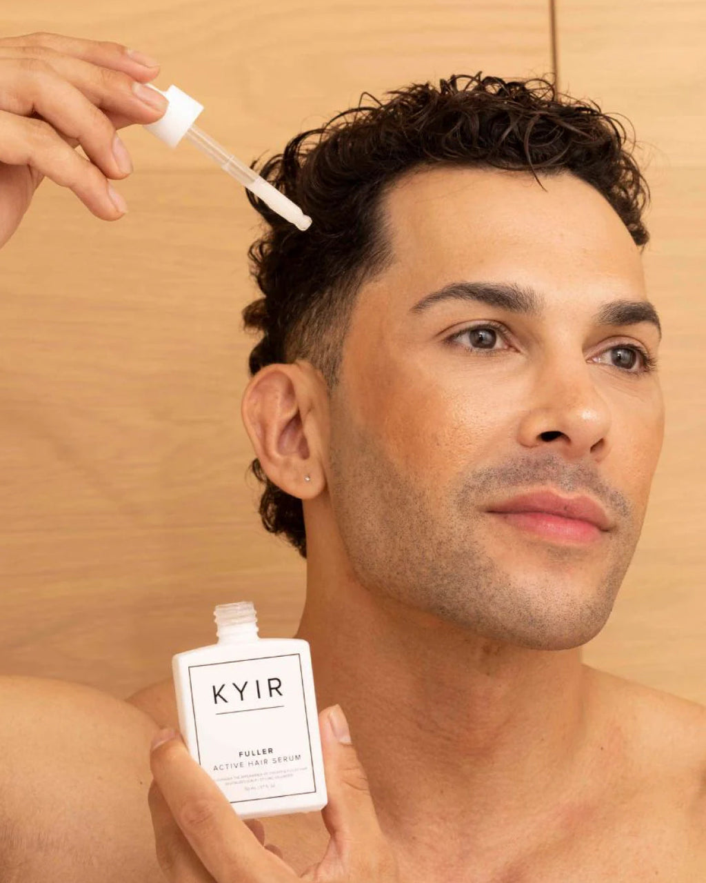KYIR Fuller Active Hair Serum application with dropper