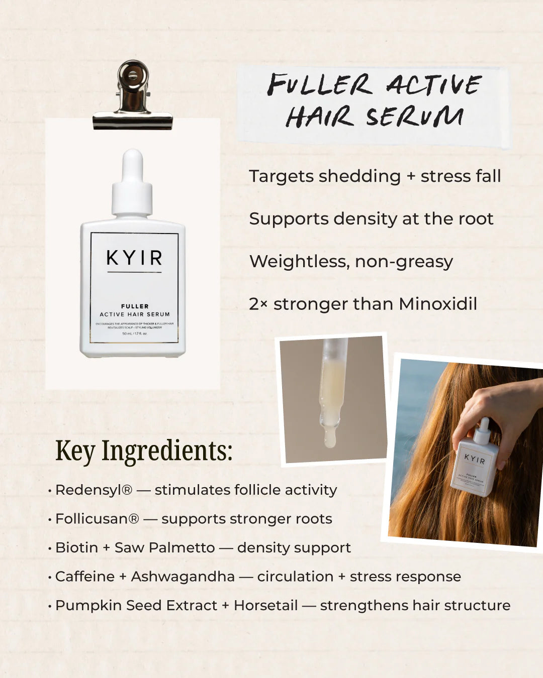 KYIR Fuller Active Hair Serum ingredient and benefit overview