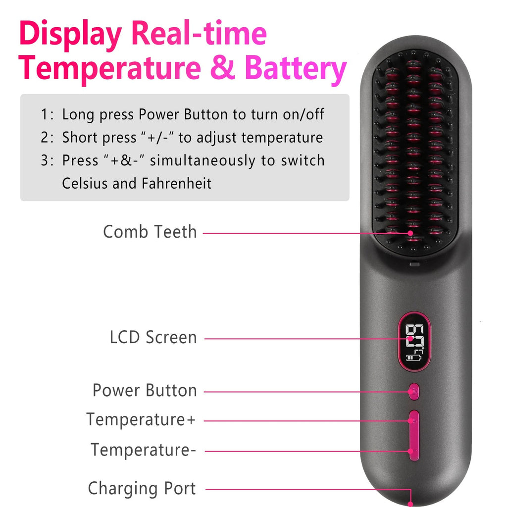 Cordless Ionic Hair Straightener Brush
