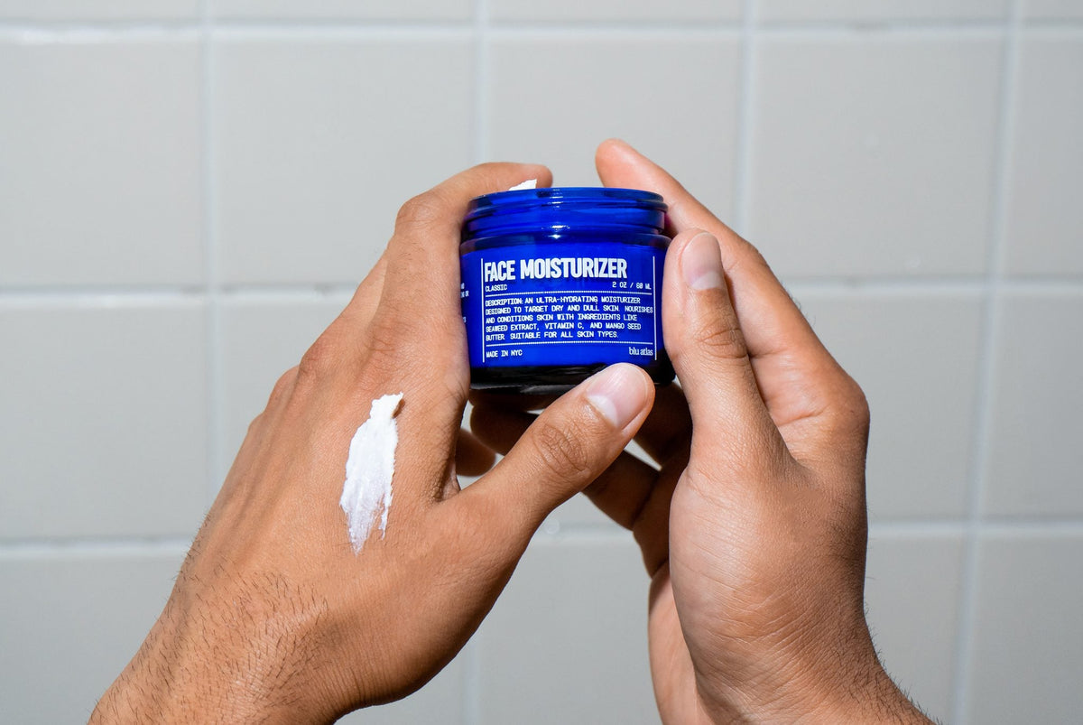 Blu Atlas hydrating face moisturizer skincare presentation